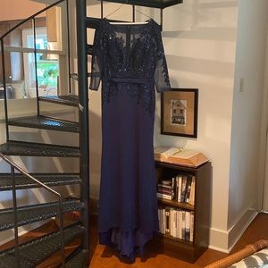 NWT JJ’s House Dark Navy Lace Sequin Gown Dress